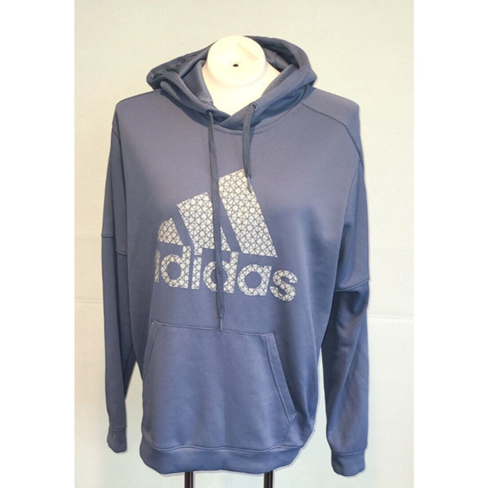 Adidas Womens Blue Geometric Logo Pullover Hoodie Sweatshirt Large